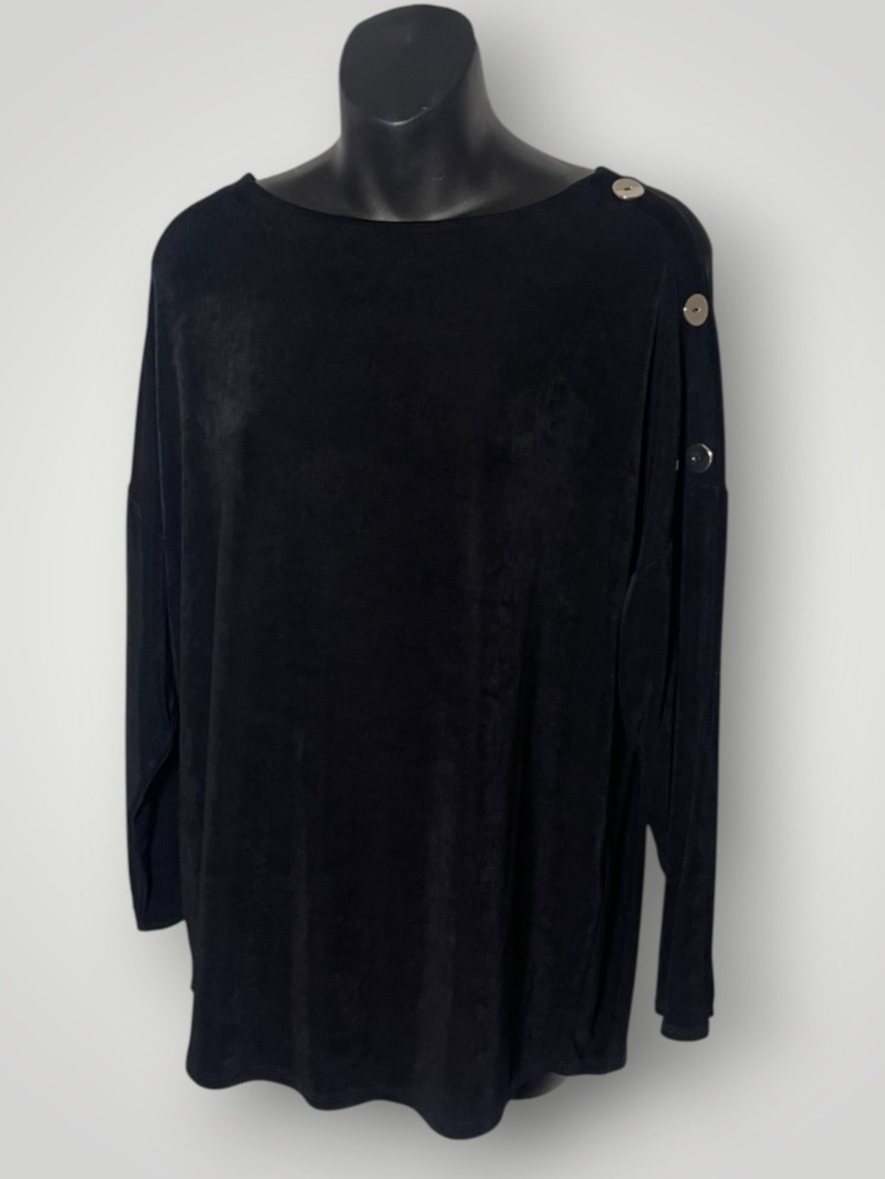 Chico's Traveler's Navy Tunic Silver Button Embellishment Size 1(US 8/10)